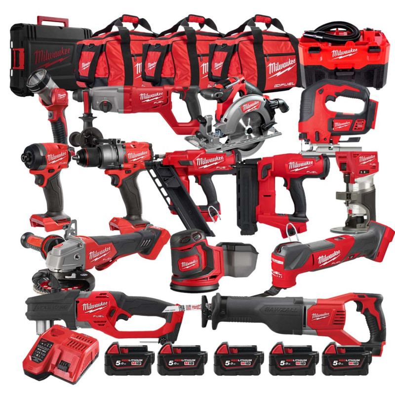 Milwaukee M18KIT1 18V Cordless 15 gabalu komplekts ar  5x 5.0Ah Baterijām