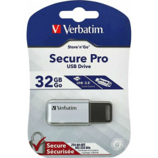 Verbatim USB Zibatmiņa Verbatim Secure Pro Sudrabains Sudrabs