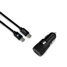 Subblim Universālais Auto USB Lādētājs + Car C USB Kabelis Subblim Cargador Ultra Rapido Coche 2xUSB PD18W+QC3.0 + Cable C to C Black